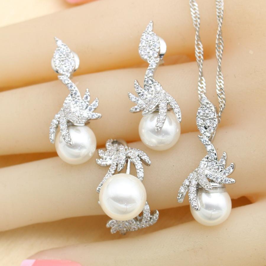 European and N Hot Selling Jewelry Allergy Pearl Zircon Necklace Earring Ring