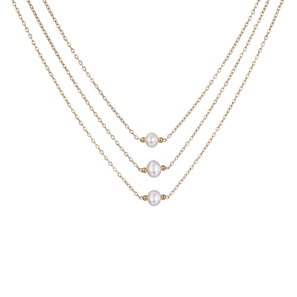 Elegant Three-Layer Freshwater Pearl Necklace - Women’s French Style Jewelry