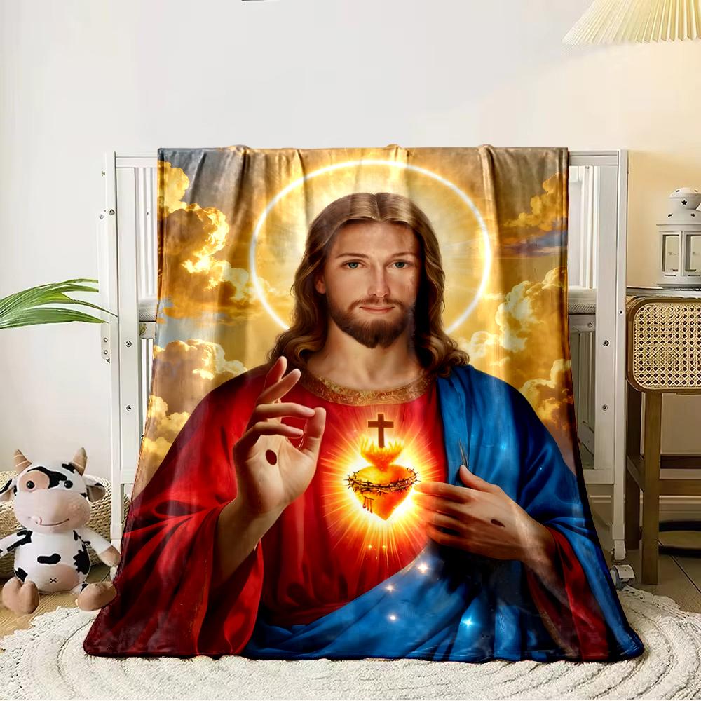 "Jesus Sacred Heart Religious Blanket Design"Flannel blanket for bedroom, living room, sofa, and nap