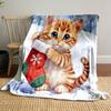 Cute Orange Cat Flowers Print Warm Comfortable Blanket Home Travel Camping for Adults and Kids Luxury Gifts Multi Size
