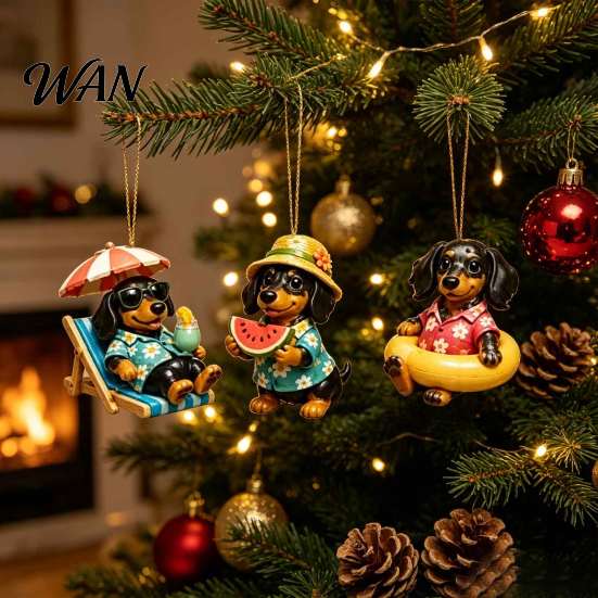 Addobbi da appendere all'albero di Natale 2026 Calendario dell'Avvento Bassotto, 24 Giorni Sorprese da Collezione Cane con Regali Festivi 2D Figure Cucciolo per