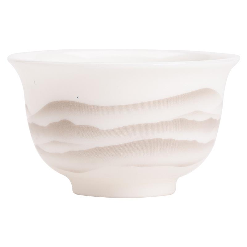 5-1pcs Mutton-fat jade porcelain Teacup Ink Mountain Master Cup Small Tasting Tea Bowl Arhat Personal Mug Zen Kung Fu Teaware