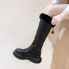 Women's Waterproof Fleece-Lined Leather Over-the-Knee Snow Boots: Non-slip, Warm, Trendy, Thickened Fur.