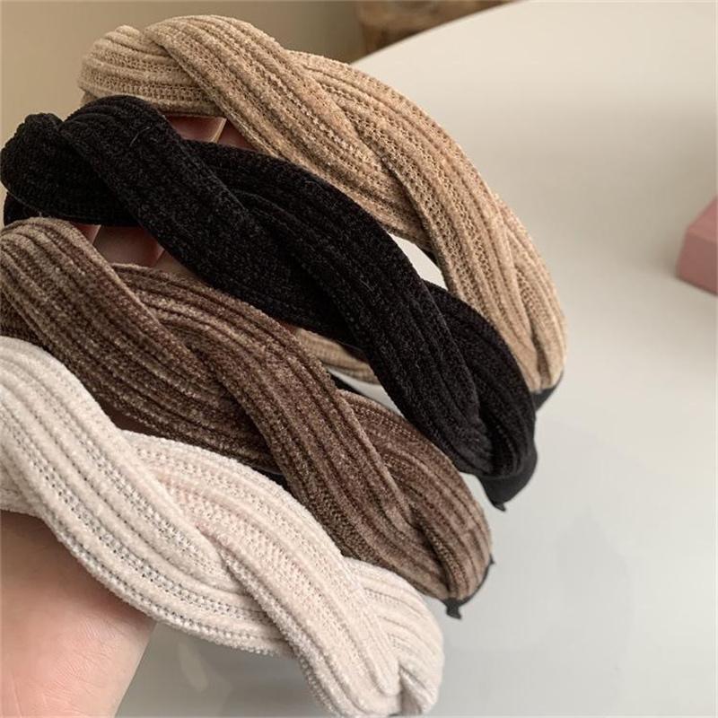 New Simple Wide Side Edge Fabric Hair Band Women Fashion Korean Retro Braided Headband Solid Knot Hoop Girls Hair Accessories