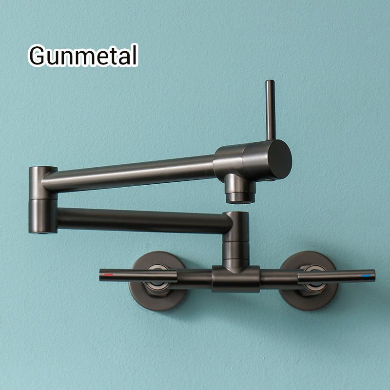 Pot Filler Faucet Wall Mounted Kitchen Mixer Solid Brass Swivel Spout Hot And Cold Water With Dual Handle