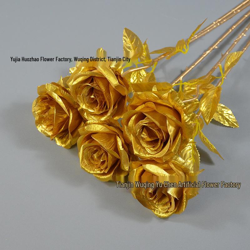 Black Gold Silk Rose Decoration - Single Stem, Hot Selling, Bar Decor