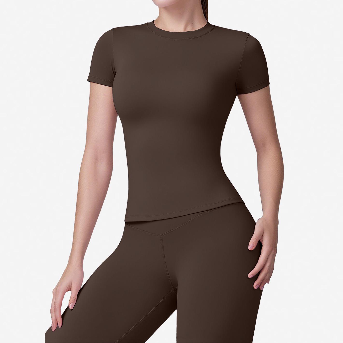 Nude Feel Quick-Dry Waist-Cinching Yoga Top - Short Sleeve Large
