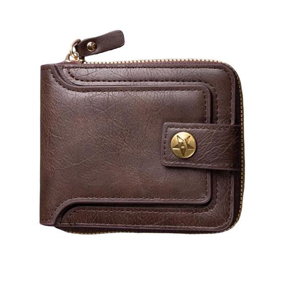 Men Short Wallet Zip Closure Slim Card Holder Wallet Faux Leather Minimalist Bifold Wallet for Cards Cash Coins