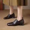 2025 New Fashion French Vintage Brown Square Toe Single Shoes Women's Deep Mouth British Low Heel Shoes