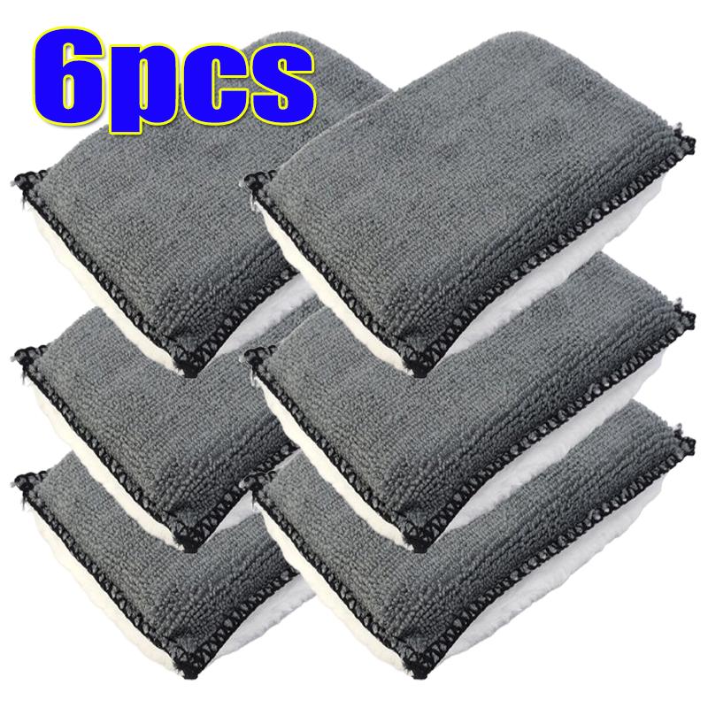 1/2/4/6PCS Soft Double Side Microfiber Scrubbing Sponge Car Leather Cleaning Microfiber Towel Wax Sponge Auto Detailing Tools