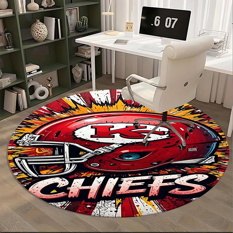 Kansas City Chiefs,Helmet Artwork Chair mat Round Rug-Office carpet, Machine Washable, Non-slip, Suitable for Living Rooms, Bedrooms, Entryw