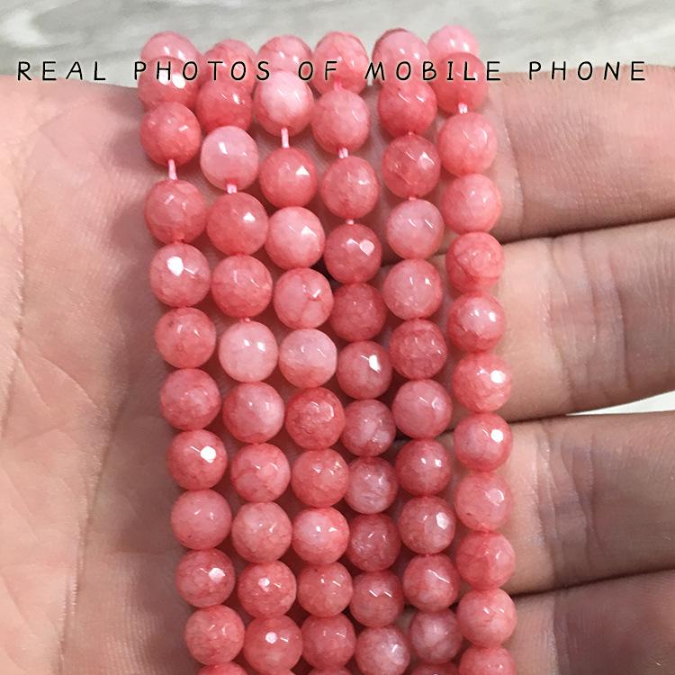 6mm Faceted Red Veined White Natural Stone Beads for DIY Jewelry Accessories 6mm, Approx. 62 beads, Approx. 20g per strand