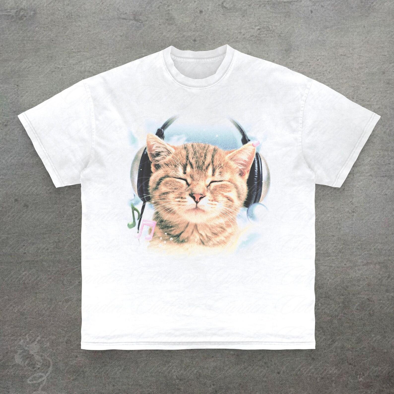 Funny Cute Cat Graphic Tee, Gifts For Cat Lovers, Cute Music Kitten T-Shirt for Women Men, Retro Cat Top, Gifts For Her, Cotton Unisex Shirt 3XL