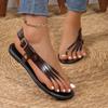 Damenschuhe im Sale Sommer Damen Sandalen Einfarbig Ein-Wort-Schnalle Offene Zehen Niedrig Absatz 43 Große Größe Zehensandalen