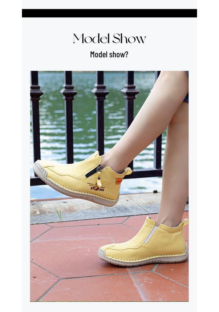 Women's Plus Size Soft Sole Ankle Boots - Spring Hand-Stitched Martin Style Casual Mom Shoes