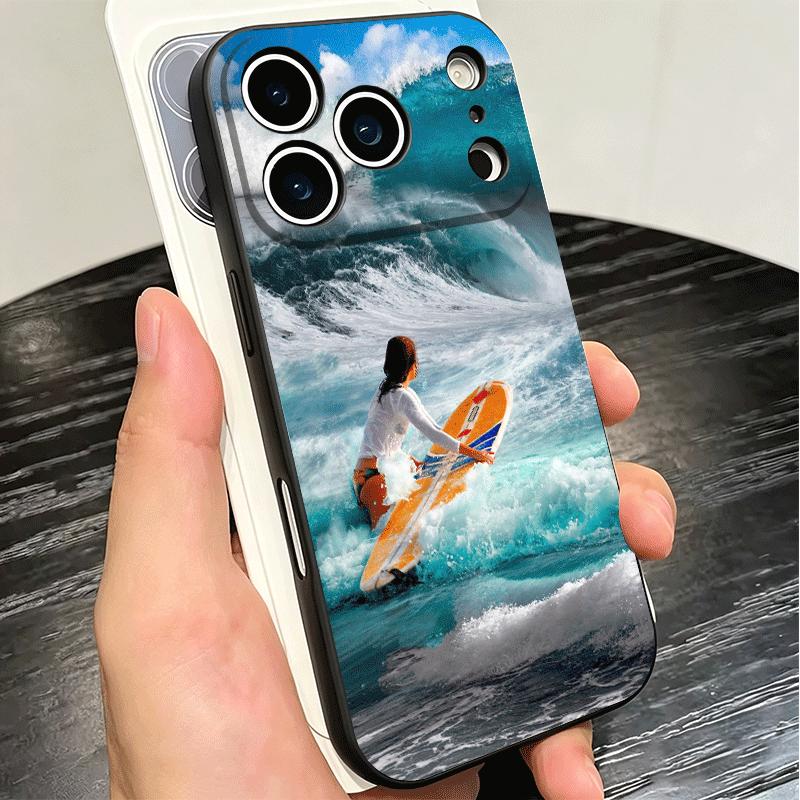 Surfboard Surfing Surf Summer Soft Phone Case for iPhone 16 16E 17 Air 15 Pro Max 14 Plus 13 Mini 11 12 7 Black Cover Back Shell