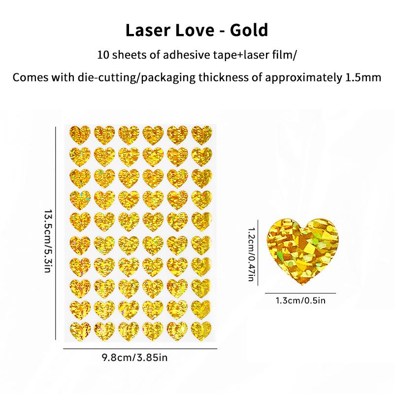 

10 Листов Лазерные Маленькие Сердечки Наклейки Блестящие Красные Золотые Серебряные Валентинки Наклейки Для DIY Журнала Дневника Декорации золотой