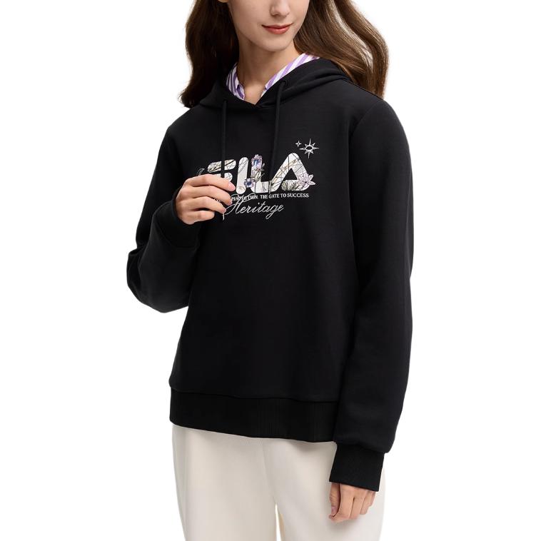 FILA Versatile Comfortable Knitted Hoodie Women hoodies Black F11W518215FBK