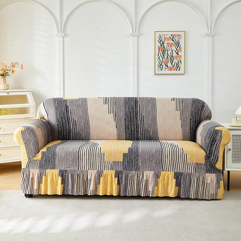 All Inclusive Elastic Sofa Set Skirt Style Dust Proof and Anti Slip All Cover for Three People and One Person Universal Cover with Tassels