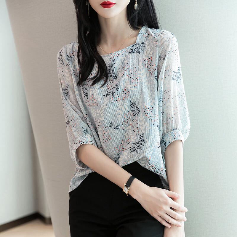 Srcr Women s Chiffon Mid-Sleeve Printed Shirt 2XL