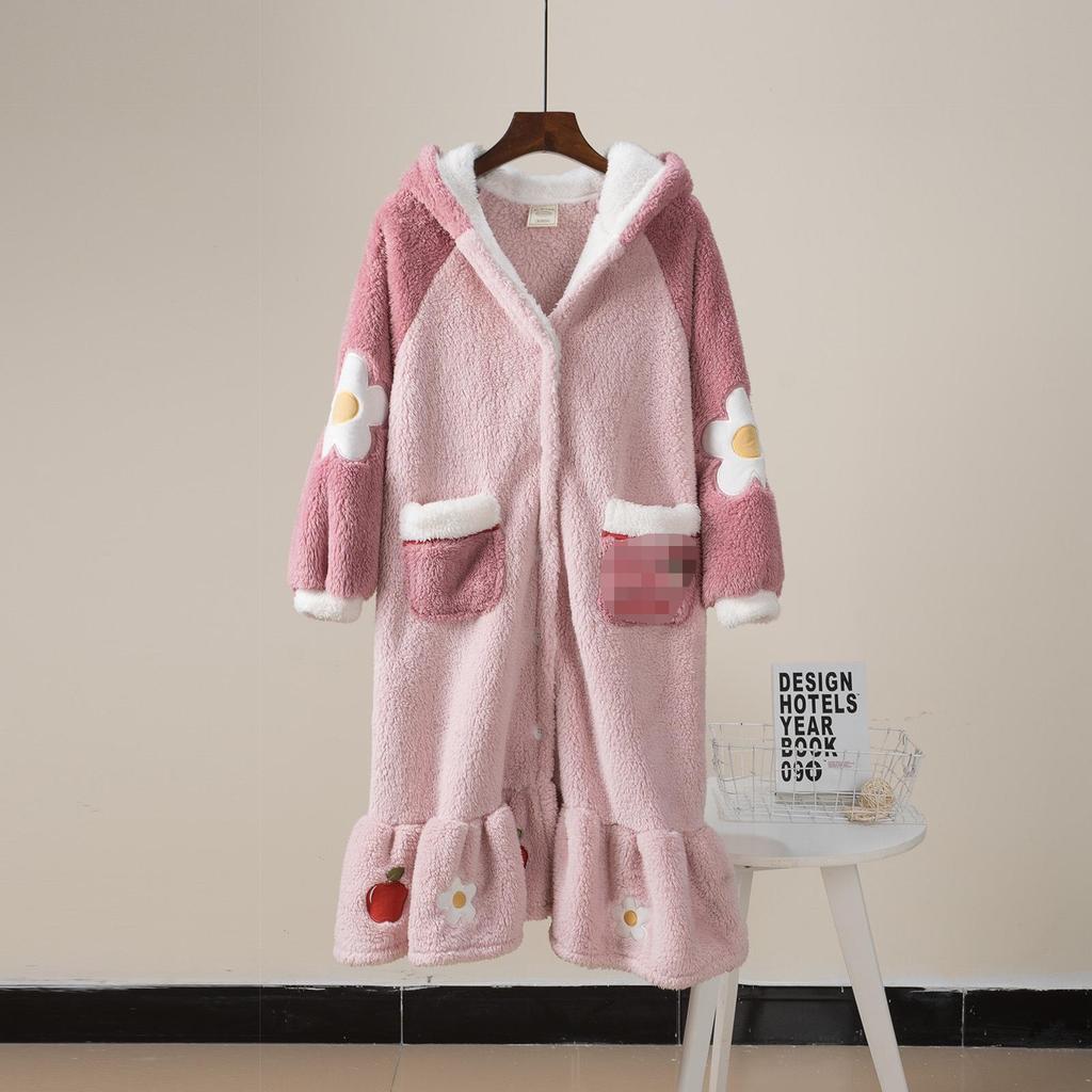 Women's Snow White Long Coral Fleece Pajama Set - Autumn/Winter Flannel Robe & Nightgown with Parent-Child Style
