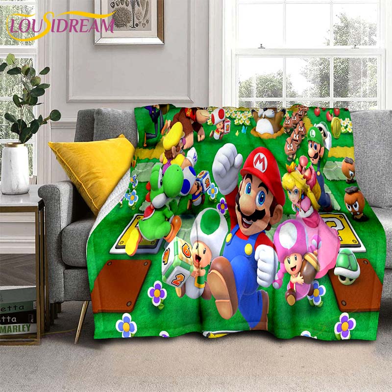 Mario Bros 3D-gedruckte Kunst-Fleece-Decke für Betten, Wandern, Picknick, dicke Steppdecke, modische Tagesdecke, Fleece-Überwurfdecke