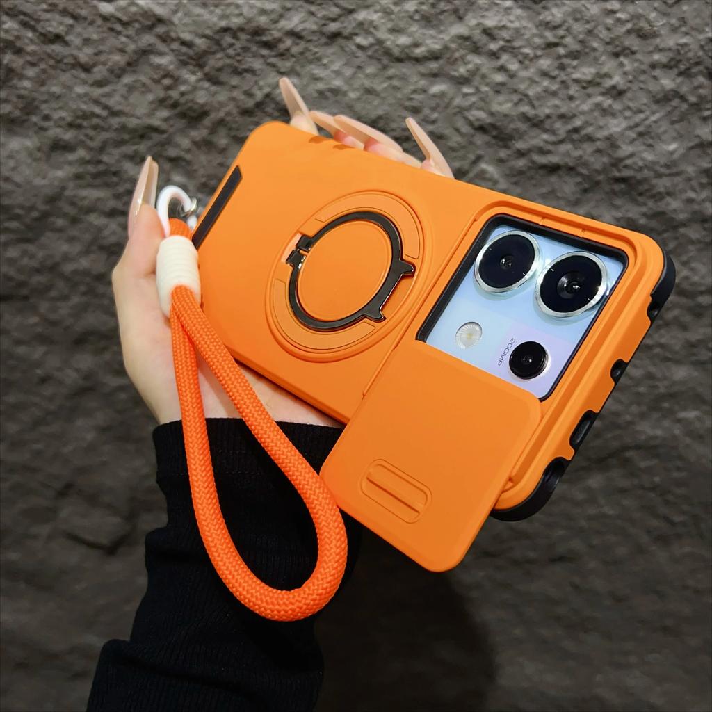 Armor Magnetic Case for Xiaomi 14T Pro With Lanyard Slide Camera Protection Shockproof Cover for Redmi Note 13 14 Pro Plus 5G 4G