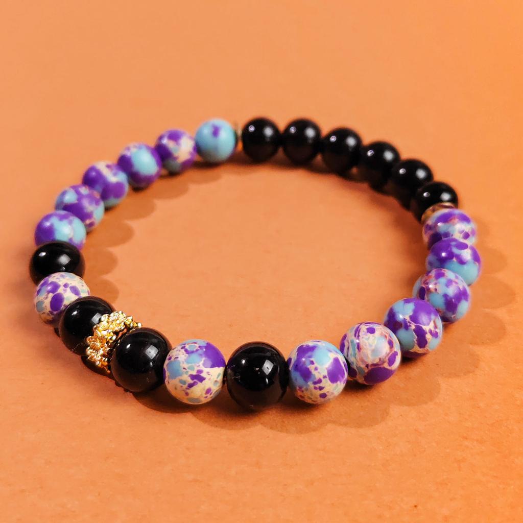 This 8mm purple imperial stone+obsidian natural stone hand-woven bracelet is suitable for both men and women and is a perfect choice for everyday wear