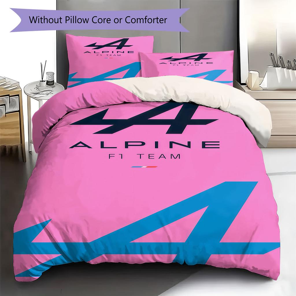 Alpine F1 Muster Bettwäsche, Steppbett Set Bettbezug Kissenbezug Zuhause Geburtstagsgeschenk(1 Bettbezug + 2 Kissenbezüge, ohne Füllung)