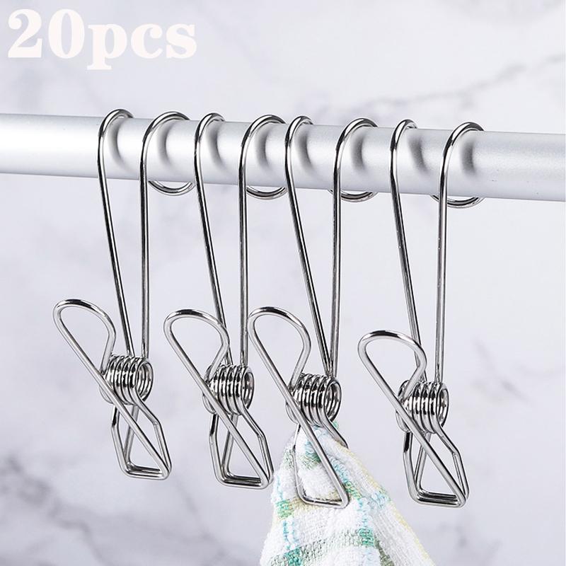 Stainless Steel Clothes Pegs Laundry Storage Clip Hooks Photo Clip Bathroom Clothespins Towel Clip Kitchen Organizer Holder Rack