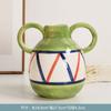 European Hand Painted Striped Ceramic Vase French Light Luxury Living Room Decor
