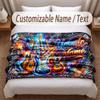 Music Guitar Theme Soft Blanket Personalized Custom Name Text Print Warm Blanket Home Sofa Bedroom Decor