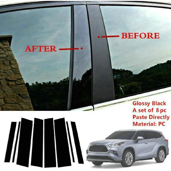Anti Scratch B Pillar Molding Trim Center Window Outer Pillar Post Panel Covers Stickers Fit for Toyota Highlander 2020 2021 2022 2023 Black PC