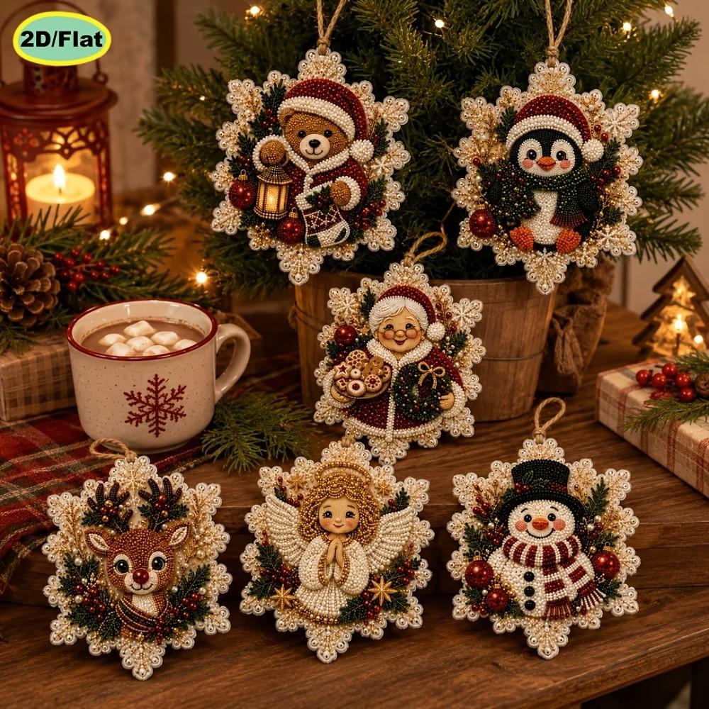 6 Stück Perlen Diamantmalerei Ornamente DIY Bastel Holzanhänger Navidad Dekoration