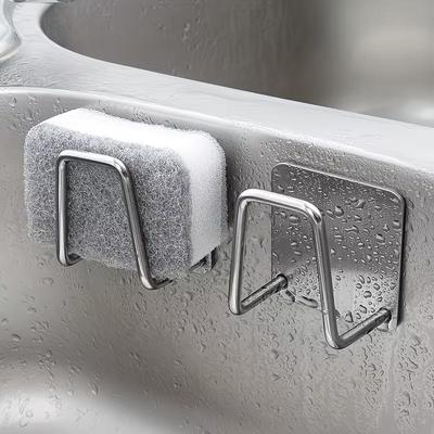 Portaspugne in Acciaio Inossidabile per Lavello da Cucina Senza Foratura Adesivo Organizer per Lavello con Ganci per Spugne e Spazzole