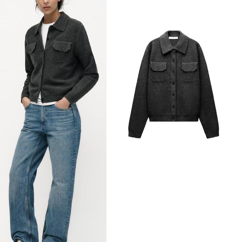 Fall and Winter New Women's Clothing Idle Style Polo Collar Long Sleeves Single Breasted Plain Stitch Knitting Outwear 9325001