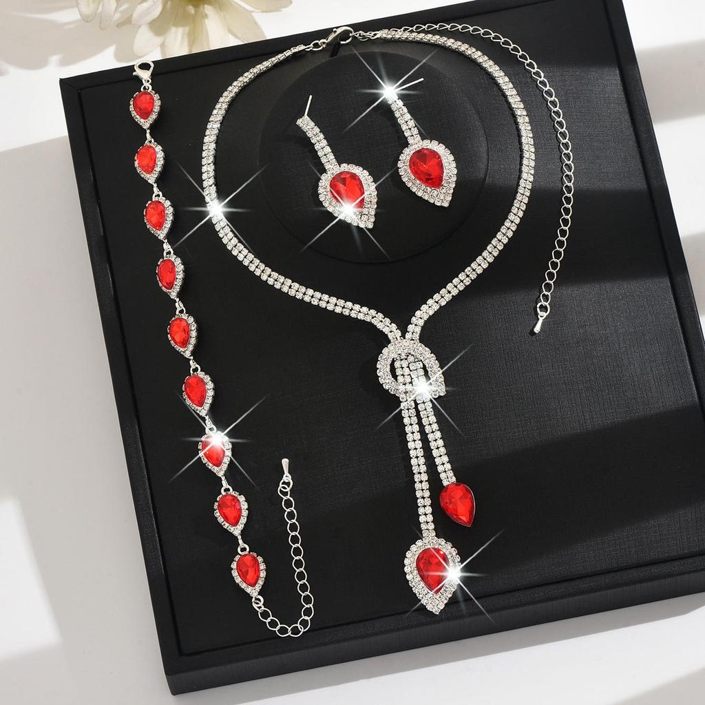 Luxuriöses Rotes Tropfen-Strassstein-Schmuckset Party-Hochzeits-Accessoires