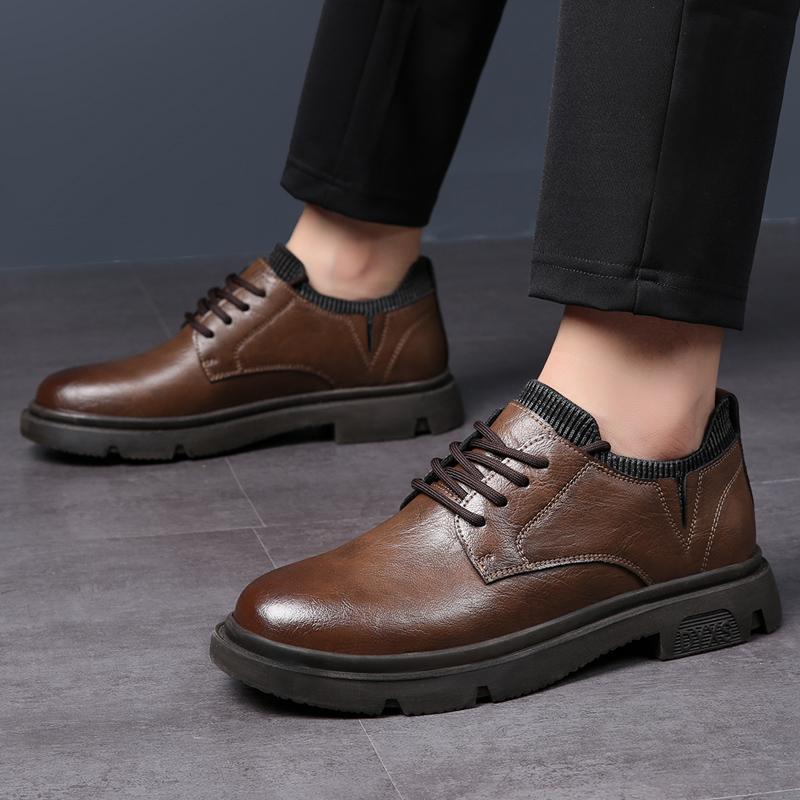 Модные зимние теплые деловые кожаные туфли для мужчин Обувь ручной работы Повседневная — фото 3