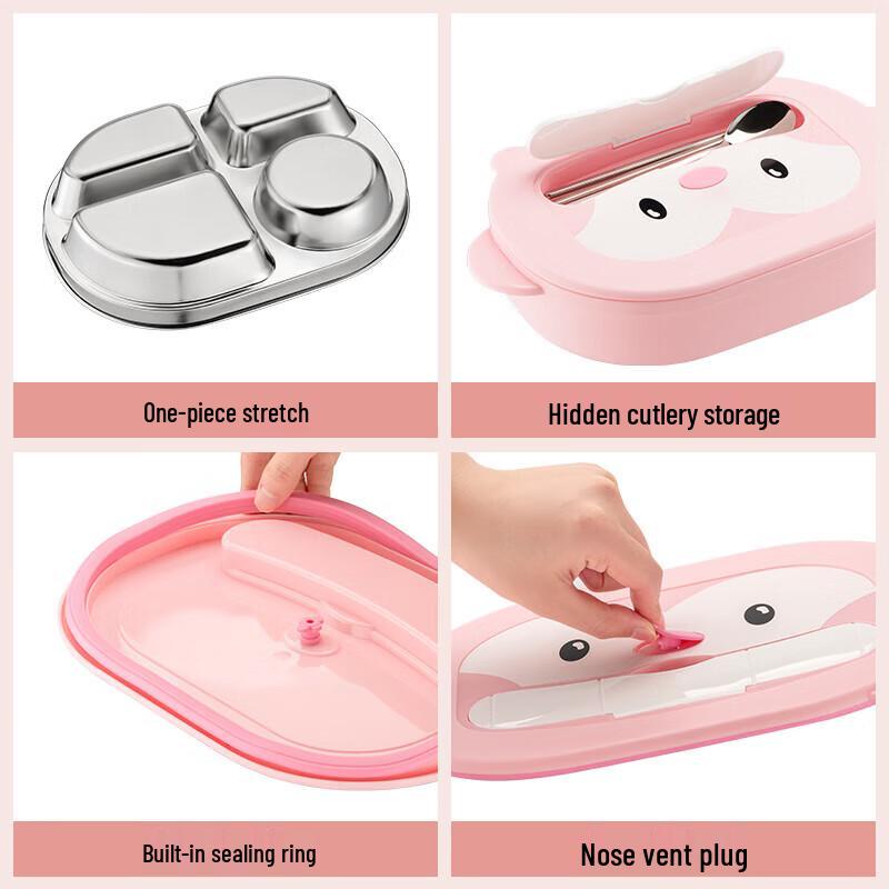 TAFUCO 304 Stainless Steel Kids 4-Compartment Lunch Plate Set with Soup Bowl