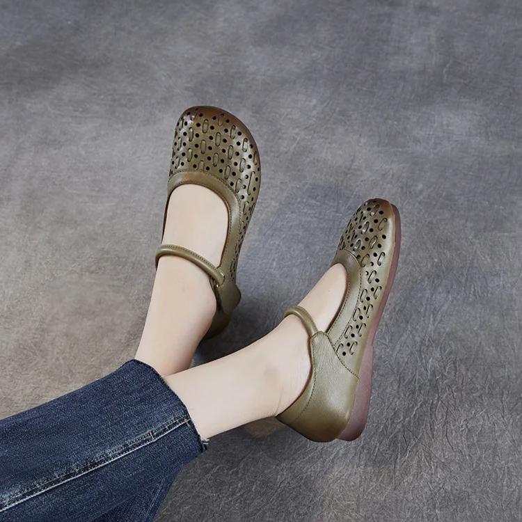 Johnature Pantofi de damă din piele naturală cu talpă moale, sandale plate confortabile, respirabile, decupate