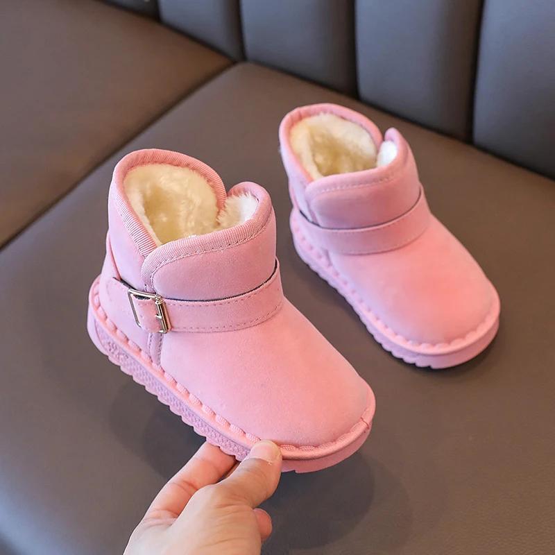 2024 Winter Kids Snow Boots Brown Boys Girls Baby Flat Cotton Shoes Winter Gray Soft Padded Thickened Pink Children's Baby Boots