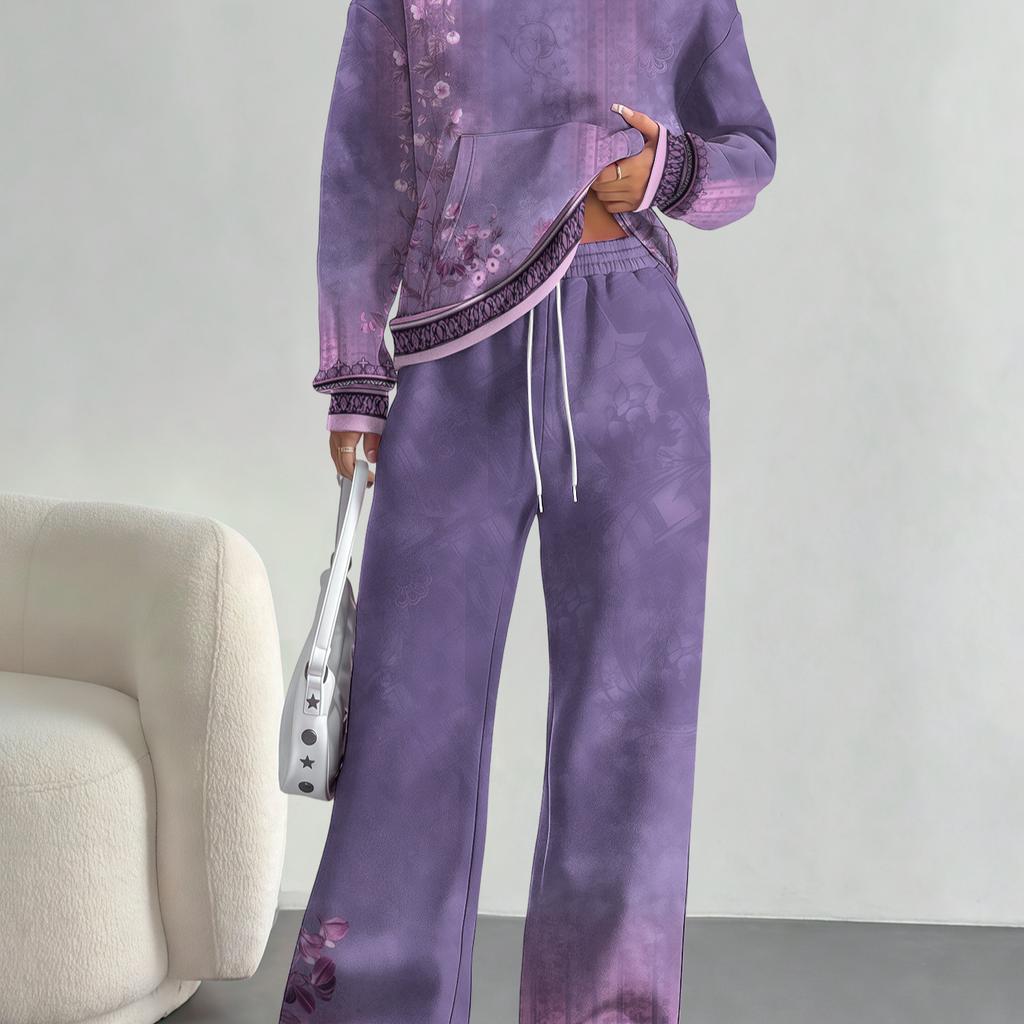 Bohemian Style European And American Autumn And Winter Casual Long-Sleeved Suit Women'S Hooded Sweater Trousers Suit