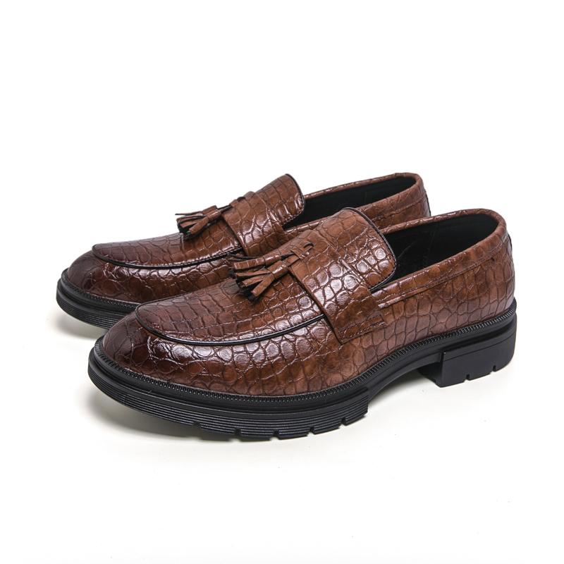 Men'S Dress Shoes Slip On Leather Formal Loafers Platform Social Business Shoes Men Tassel Office Party Leather Shoes Man Loafer