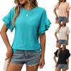 A New Summer Solid-color Round-neck Short-sleeved T-shirt with Lotus Leaf Sleeves for Women