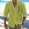 Zomer Mannen Linnen Shirt Omklapbaar Strandshirt Lange Mouwen Effen Kleur Hawaïaans Roze Patroon Collectie