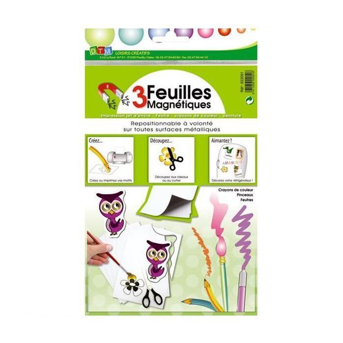 Feuille magnétique imprimable - DTM - 3 feuilles A4 - Blanc - Mixte