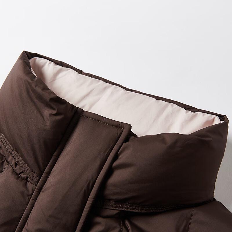 Women's Short Brown Stand Collar 90% Duck Down Jacket