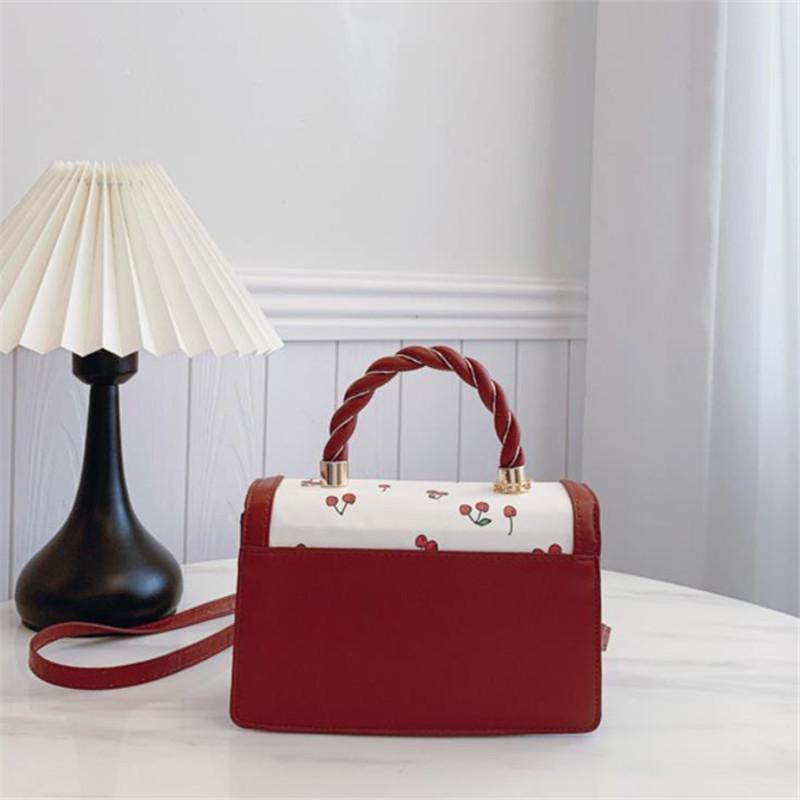 Cute Cherry Printed Handbag Shoulder Bag Woven Handle Square Tote Bag Fresh Design Women's Crossbody Bag Stylish Women Bag