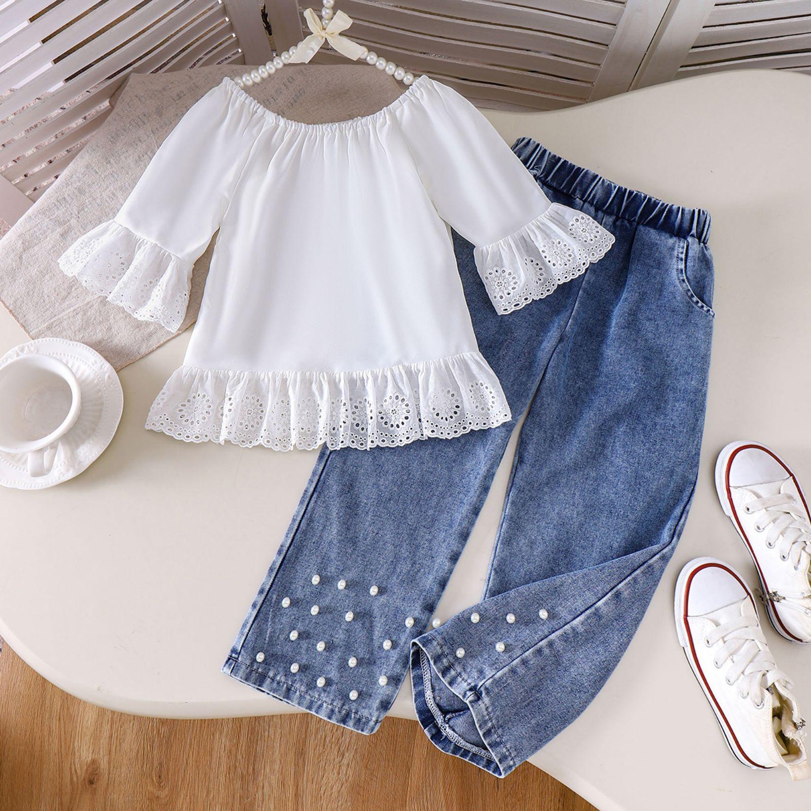 

Детский повседневный комплект с длинным рукавом, удобные наряды для повседневной носки 7Y белый