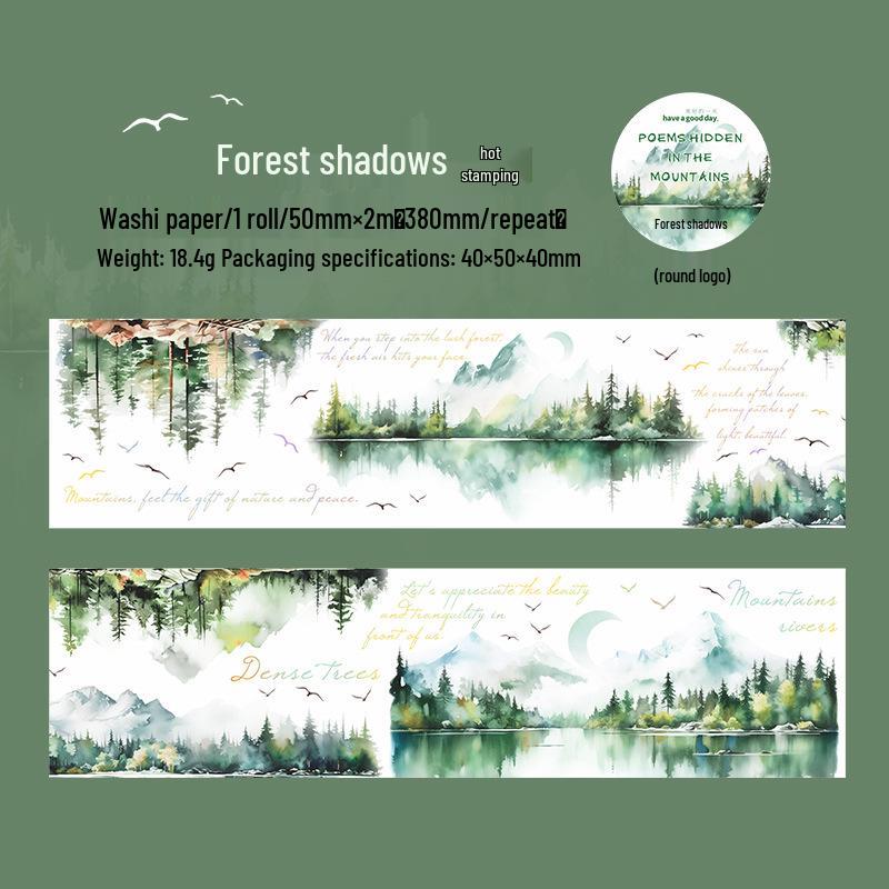 Beautiful Day Gold Foil Washi Tape: Mountain and Forest Scenery - 6 Styles Available